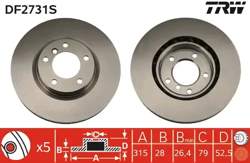 спирачен диск TRW DF2731S