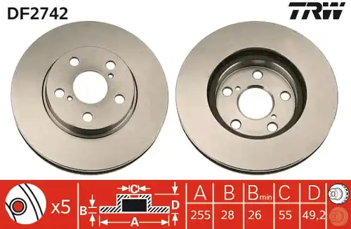 спирачен диск TRW DF2742