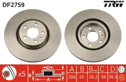 спирачен диск TRW DF2759