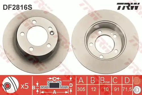 спирачен диск TRW DF2816S