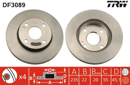 спирачен диск TRW DF3089