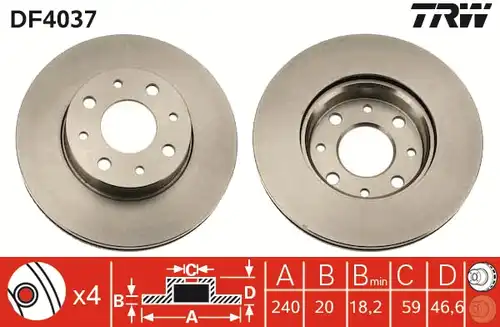 спирачен диск TRW DF4037