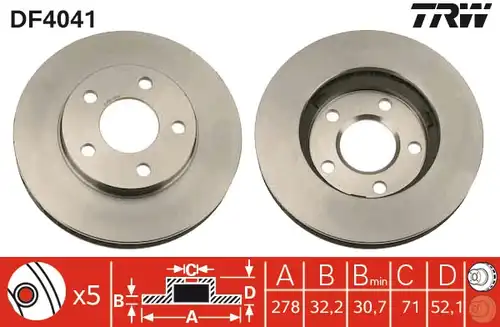 спирачен диск TRW DF4041