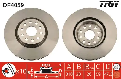 спирачен диск TRW DF4059