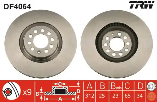 спирачен диск TRW DF4064