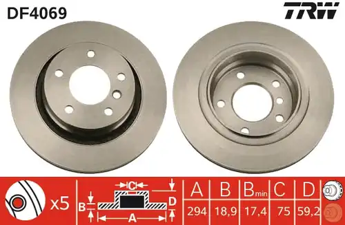 спирачен диск TRW DF4069