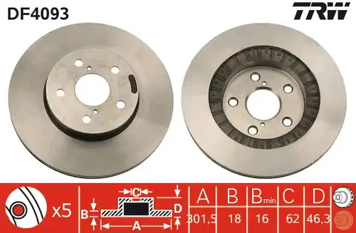 спирачен диск TRW DF4093