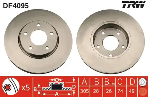 спирачен диск TRW DF4095