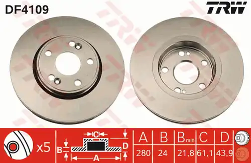 спирачен диск TRW DF4109