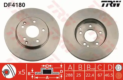 спирачен диск TRW DF4180