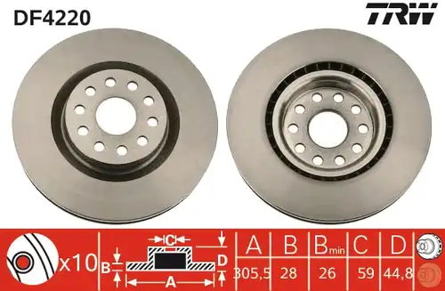 спирачен диск TRW DF4220