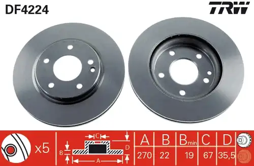 спирачен диск TRW DF4224