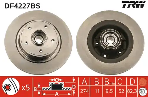 спирачен диск TRW DF4227BS