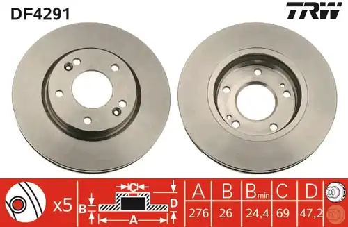 спирачен диск TRW DF4291