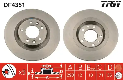 спирачен диск TRW DF4351