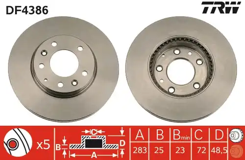 спирачен диск TRW DF4386