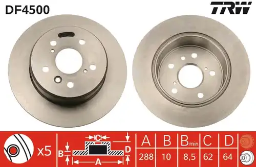 спирачен диск TRW DF4500