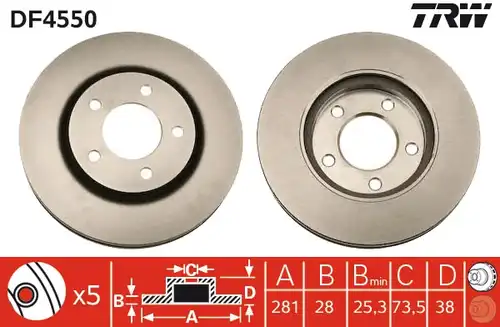 спирачен диск TRW DF4550