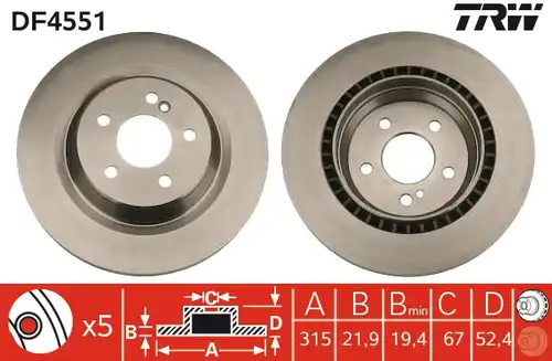 спирачен диск TRW DF4551