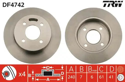 спирачен диск TRW DF4742