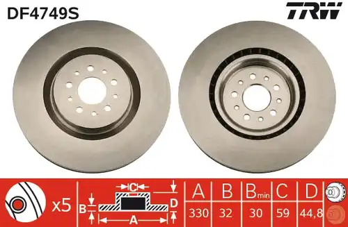 спирачен диск TRW DF4749S