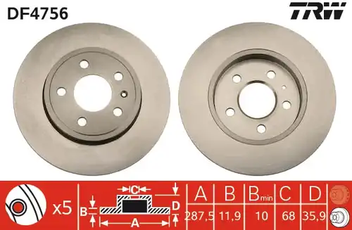 спирачен диск TRW DF4756