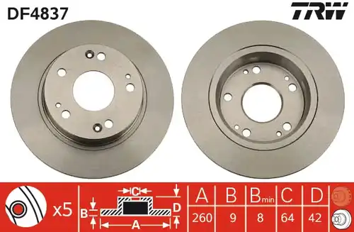 спирачен диск TRW DF4837