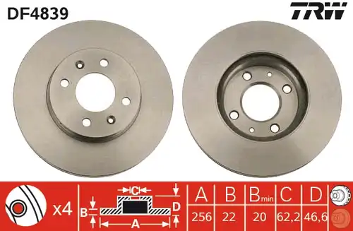 спирачен диск TRW DF4839