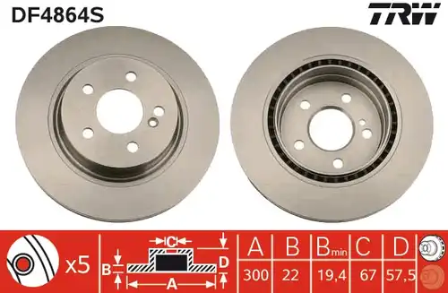 спирачен диск TRW DF4864S