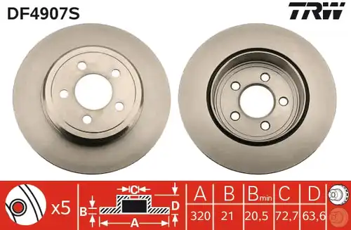 спирачен диск TRW DF4907S