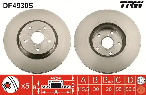 спирачен диск TRW DF4930S