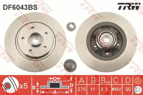 спирачен диск TRW DF6043BS