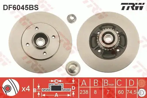 спирачен диск TRW DF6045BS