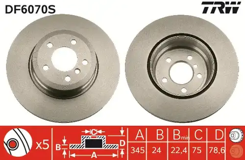 спирачен диск TRW DF6070S