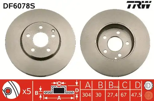 спирачен диск TRW DF6078S