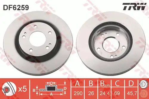 спирачен диск TRW DF6259