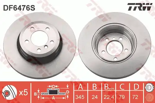 спирачен диск TRW DF6476S