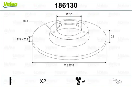 спирачен диск VALEO 186130