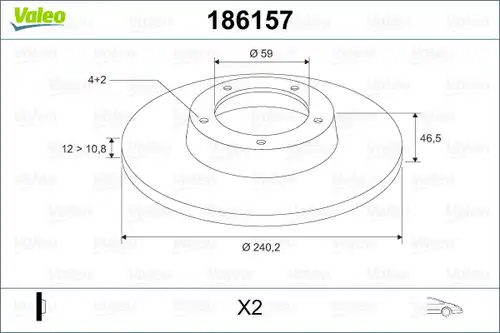 спирачен диск VALEO 186157