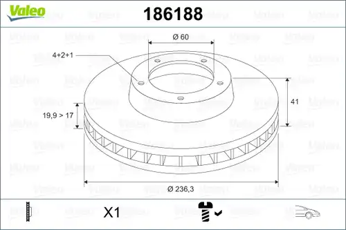 спирачен диск VALEO 186188