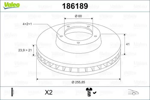 спирачен диск VALEO 186189