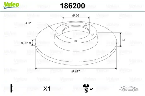 спирачен диск VALEO 186200