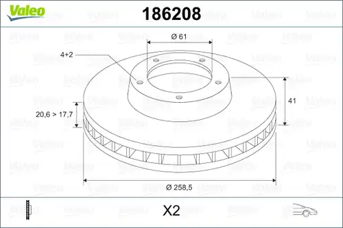 спирачен диск VALEO 186208