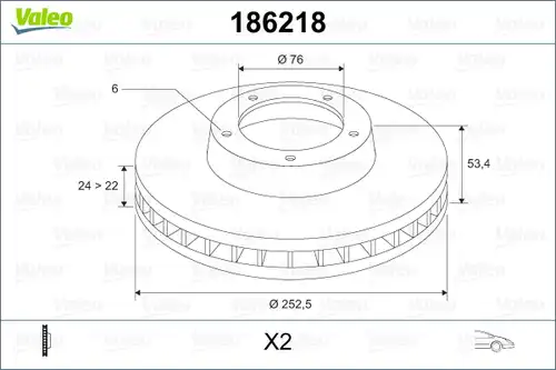 спирачен диск VALEO 186218