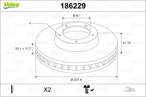 спирачен диск VALEO 186229