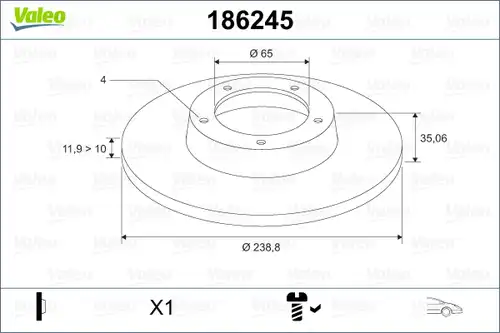 спирачен диск VALEO 186245