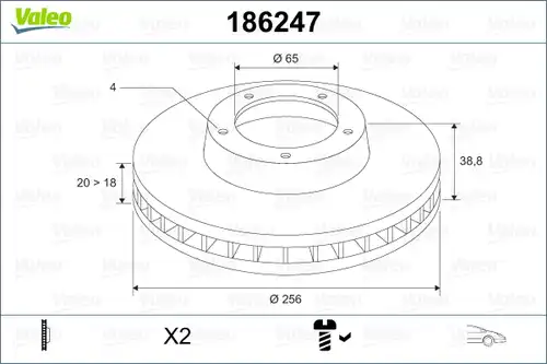 спирачен диск VALEO 186247