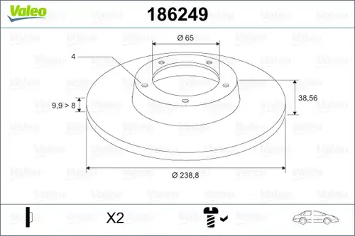 спирачен диск VALEO 186249