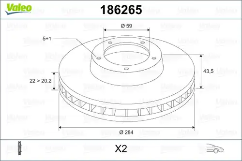 спирачен диск VALEO 186265