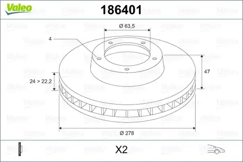 спирачен диск VALEO 186401